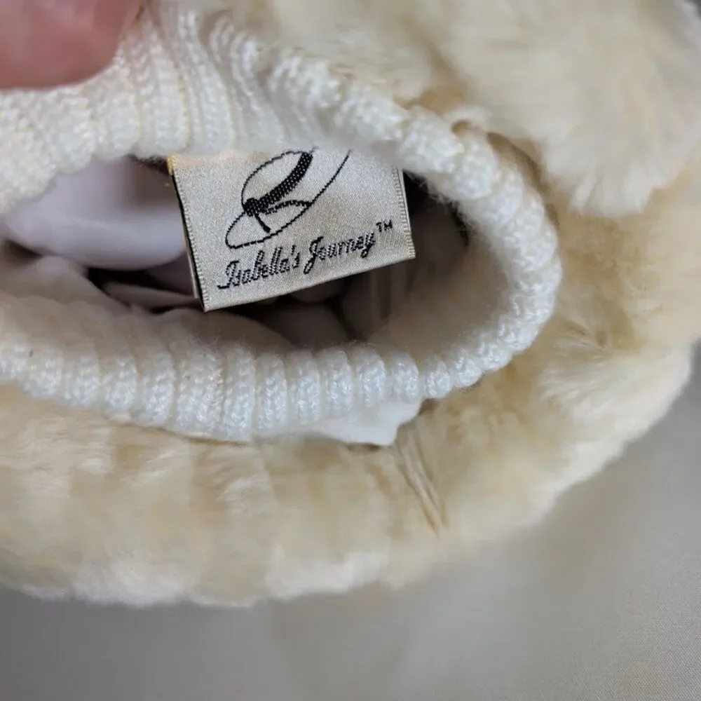 Isabella's Journey Ivory Faux Fur Hand Muff Neck Cord Winter Hand Warmer